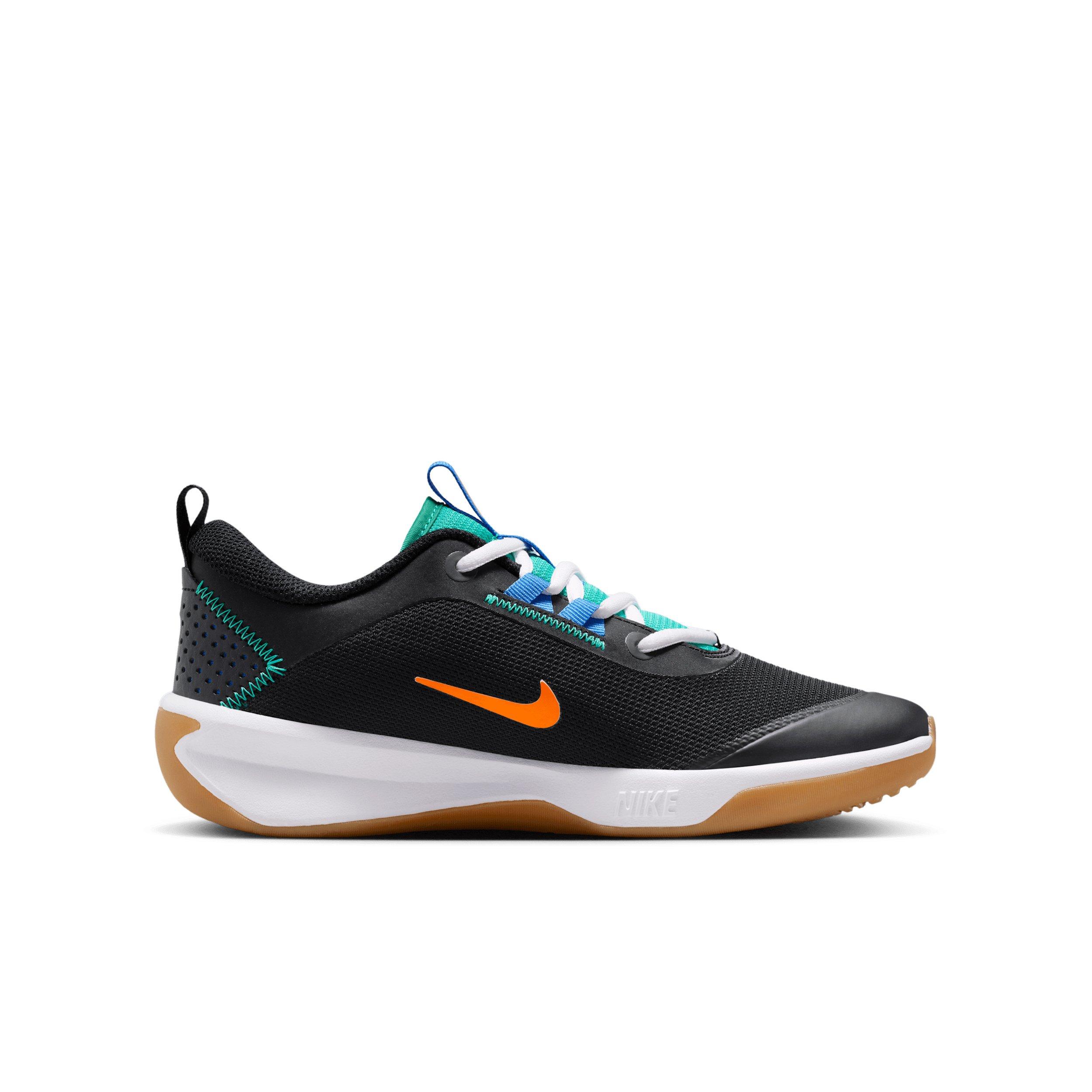 Nike Omni Multi-Court "Black/Blue Crystal/Total Orange/Clear Emerald" Grade School Boys' Shoe - BLACK/BLUE/ORANGE/EMERALD